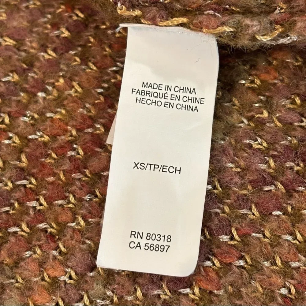 Lucky Brand Metallic Stitch Lux open cardigan sweater wool blend XS